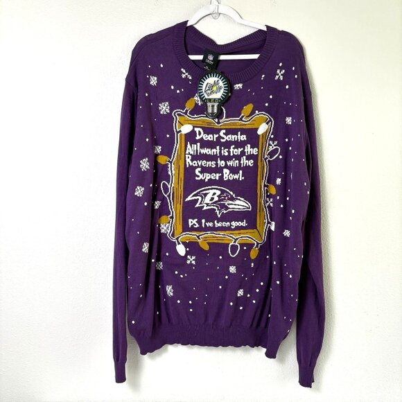Baltimore Ravens NFL Team Apparel Ugly Christmas Sweater Size 2XL Light Up NWT - Picture 1 of 9